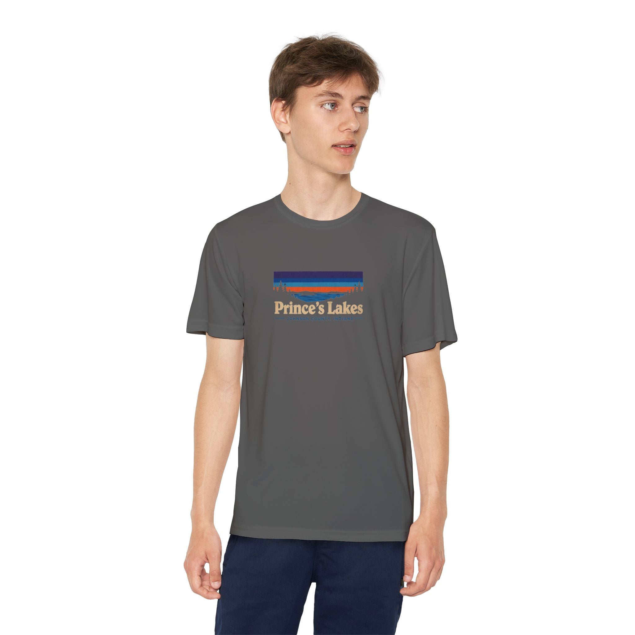 Prince's Lakes Youth Performance Tee — Retro Sunset Camp Shirt