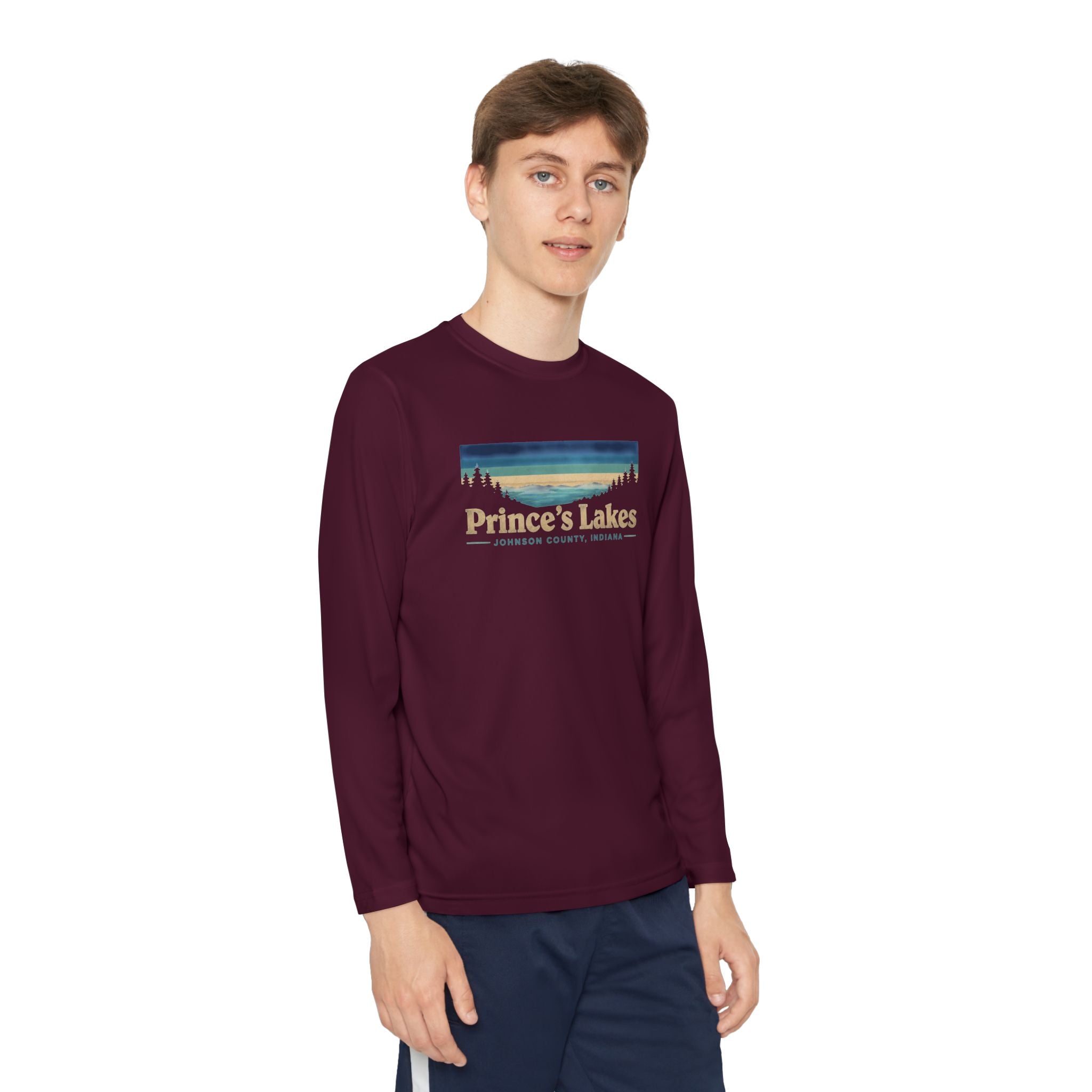 Prince's Lakes Youth Long Sleeve Tee — Retro Lakeside Nature Design