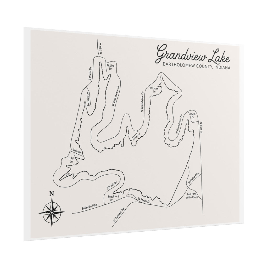 Grandview Lake Map Poster — Rolled Vintage Nautical Lake Map Wall Art