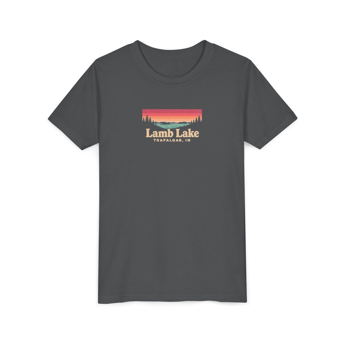 Youth Tee — Lamb Lake Retro Sunset Graphic