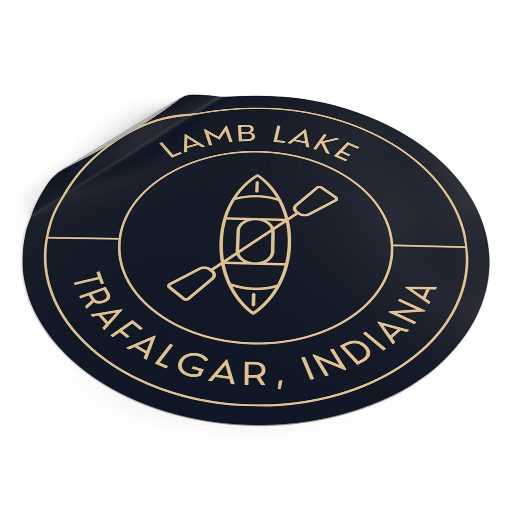 Lamb Lake Trafalgar Indiana Round Vinyl Sticker – Kayak Logo