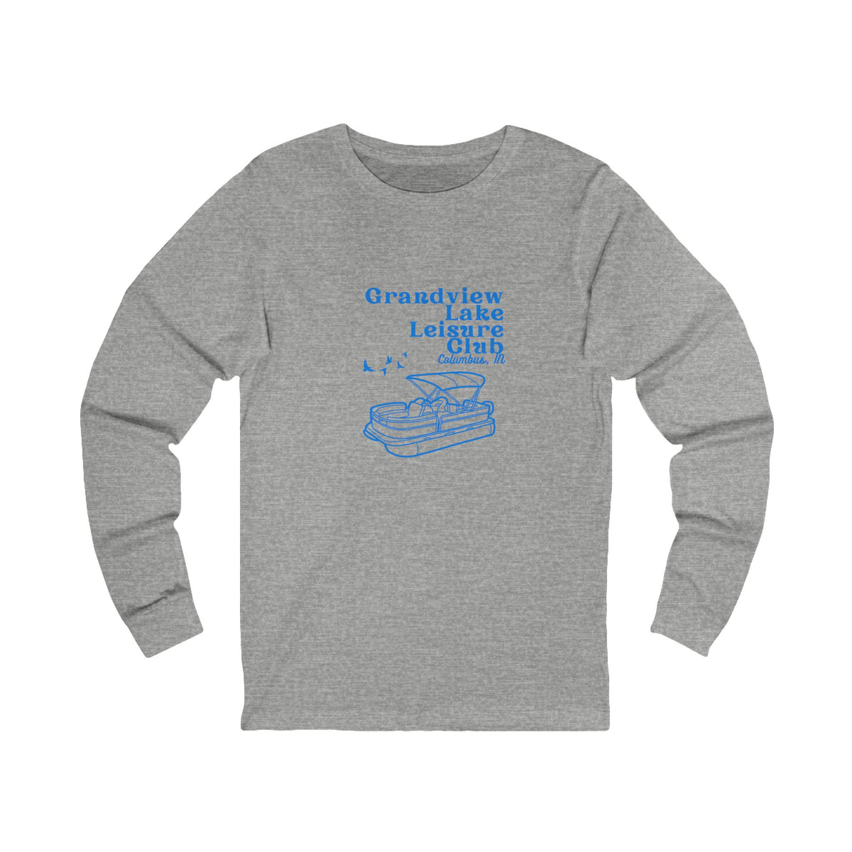 Grandview Lake Leisure Club Long Sleeve Tee — Vintage Pontoon Boat Graphic