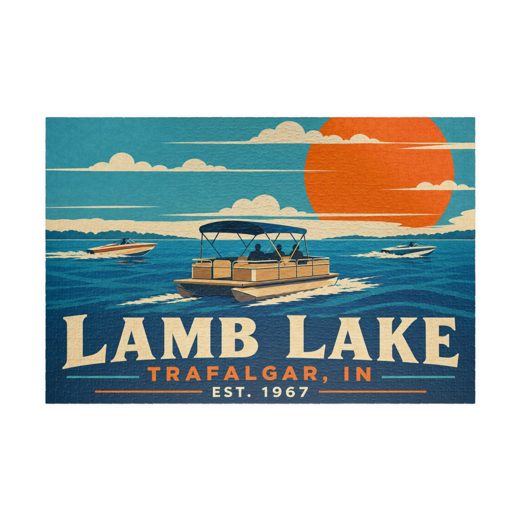 Lamb Lake Vintage Boat Puzzle — Trafalgar, IN Retro Lakeside Jigsaw (1014 pcs)
