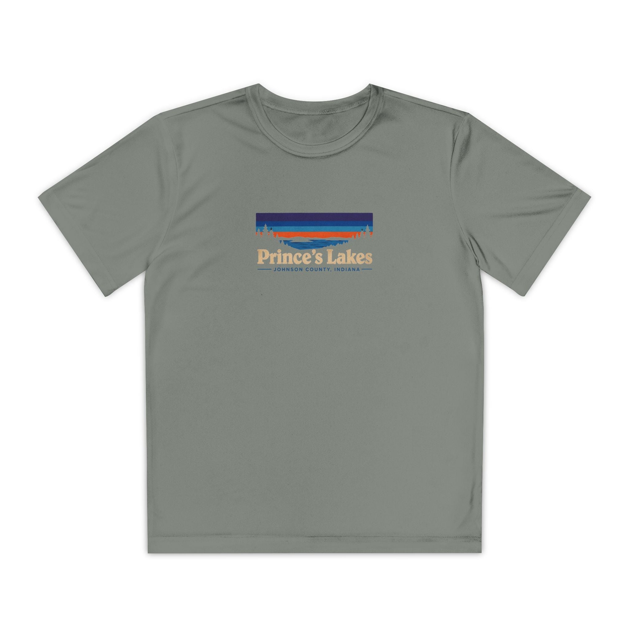 Prince's Lakes Youth Performance Tee — Retro Sunset Camp Shirt