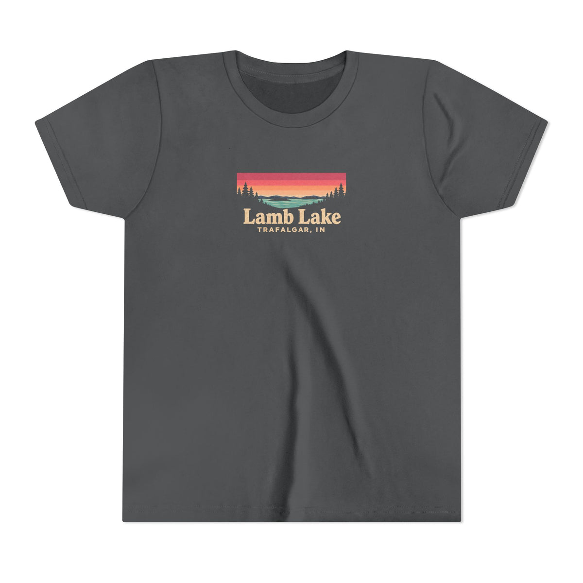 Youth Tee — Lamb Lake Retro Sunset Graphic