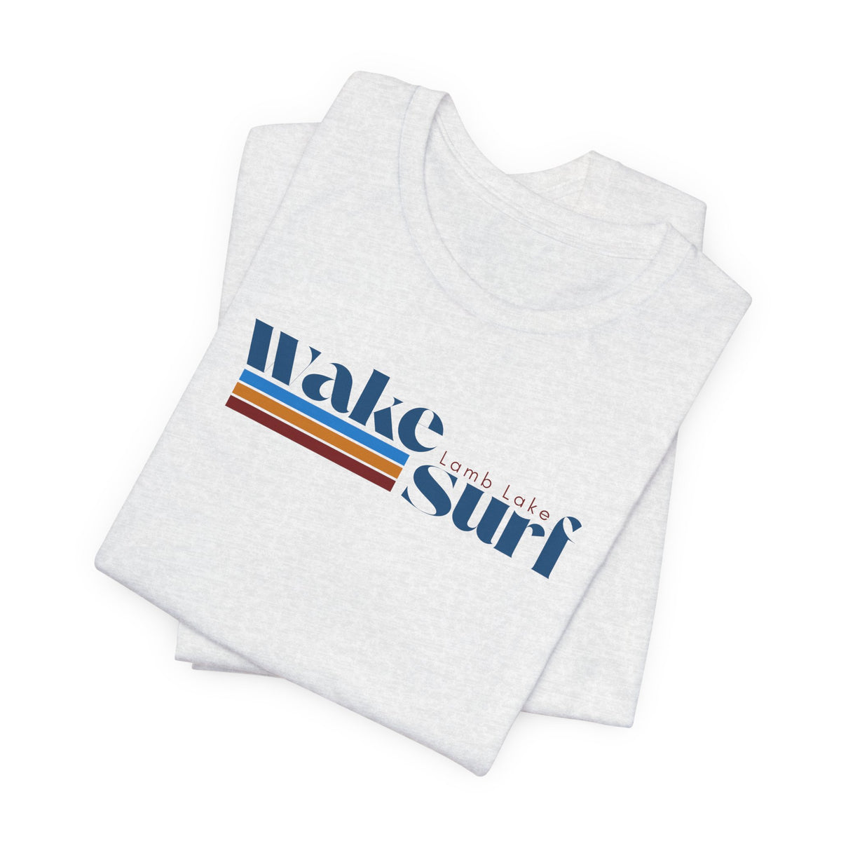 Wake Surf Lamb Lake Stripe Tee — Retro Surfing Graphic T-Shirt