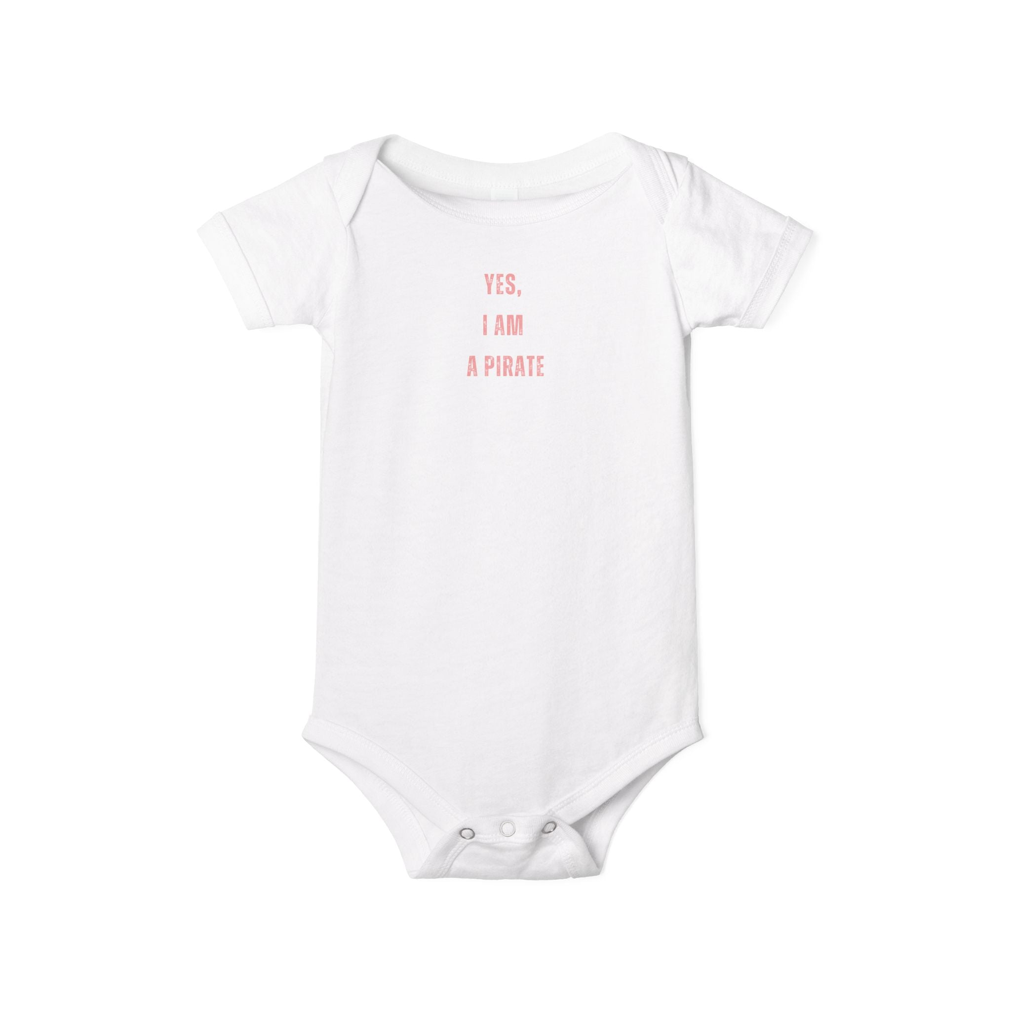 Infant One-Piece Bodysuit — "Yes, I Am a Pirate" Minimal Pink Text Baby Onesie