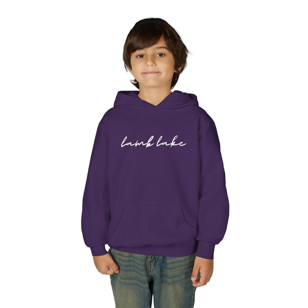 Youth Hoodie with "lamb lake" Script — Soft Casual Pullover
