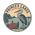 Prince's Lakes Round Vinyl Sticker — Great Blue Heron Lake Emblem