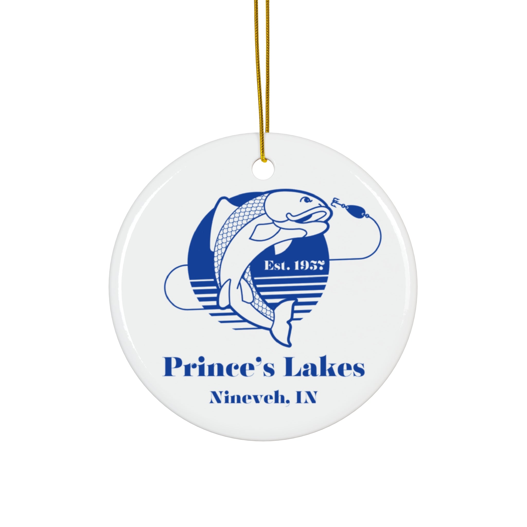 Ceramic Ornament — Prince's Lakes Fishing Holiday Keepsake (Nineveh, IN)