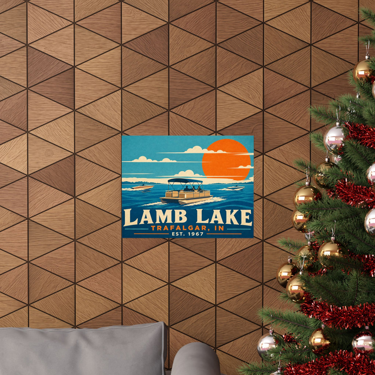 Lamb Lake Poster — Vintage Lake Boat Print (Trafalgar, IN, Est. 1967)