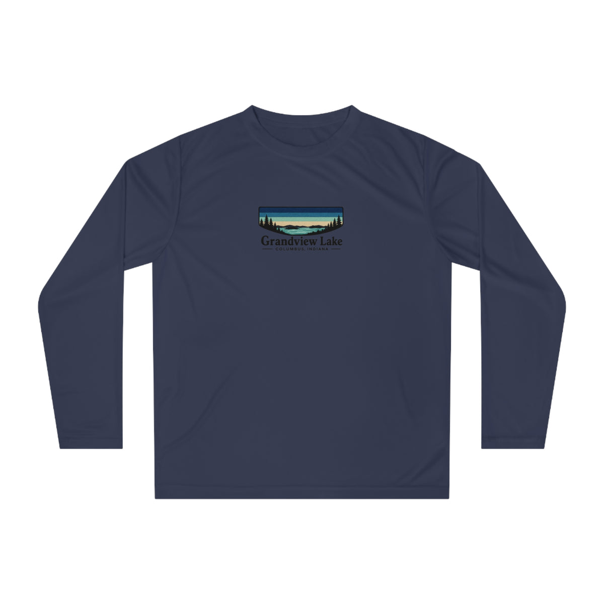 Grandview Lake Performance Long Sleeve Shirt — Retro Lakeside Graphic
