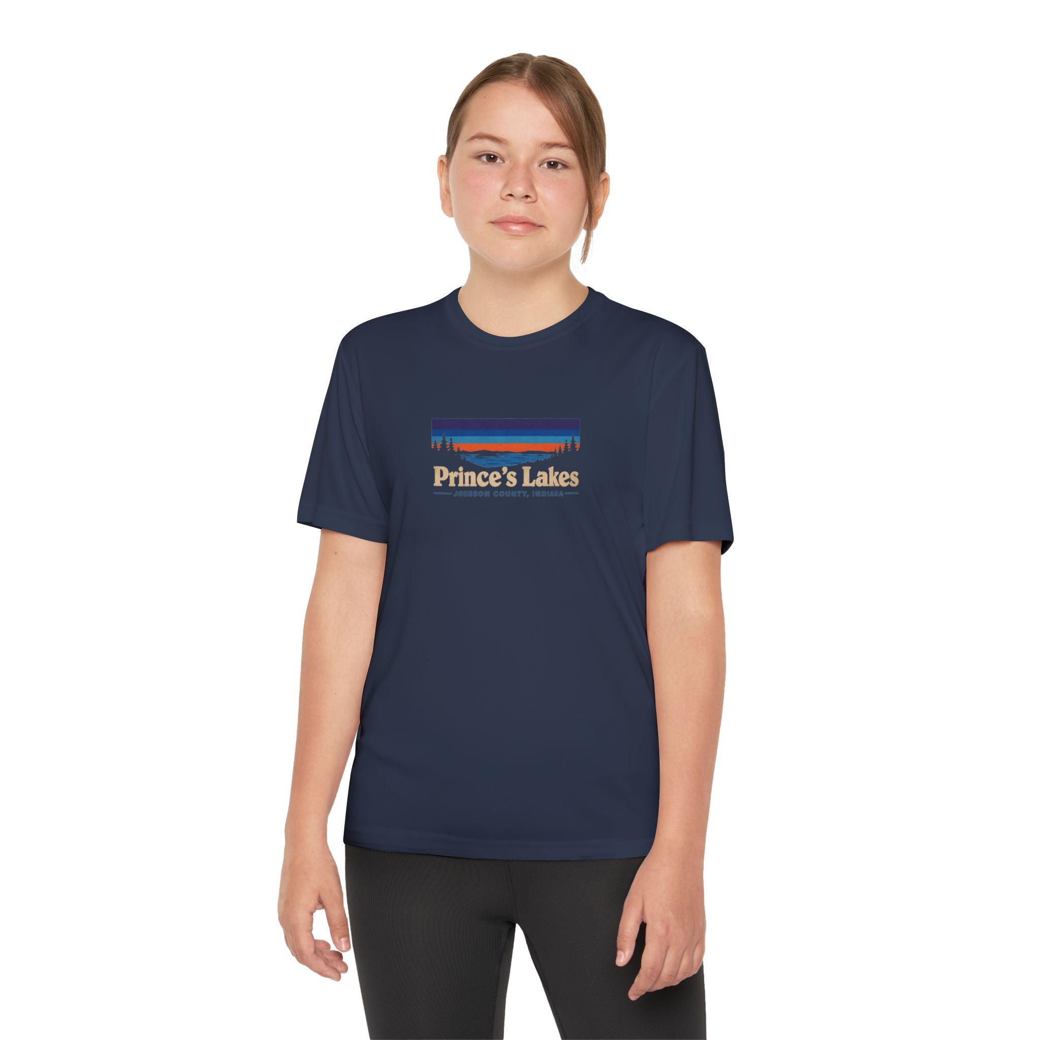 Prince's Lakes Youth Performance Tee — Retro Sunset Camp Shirt
