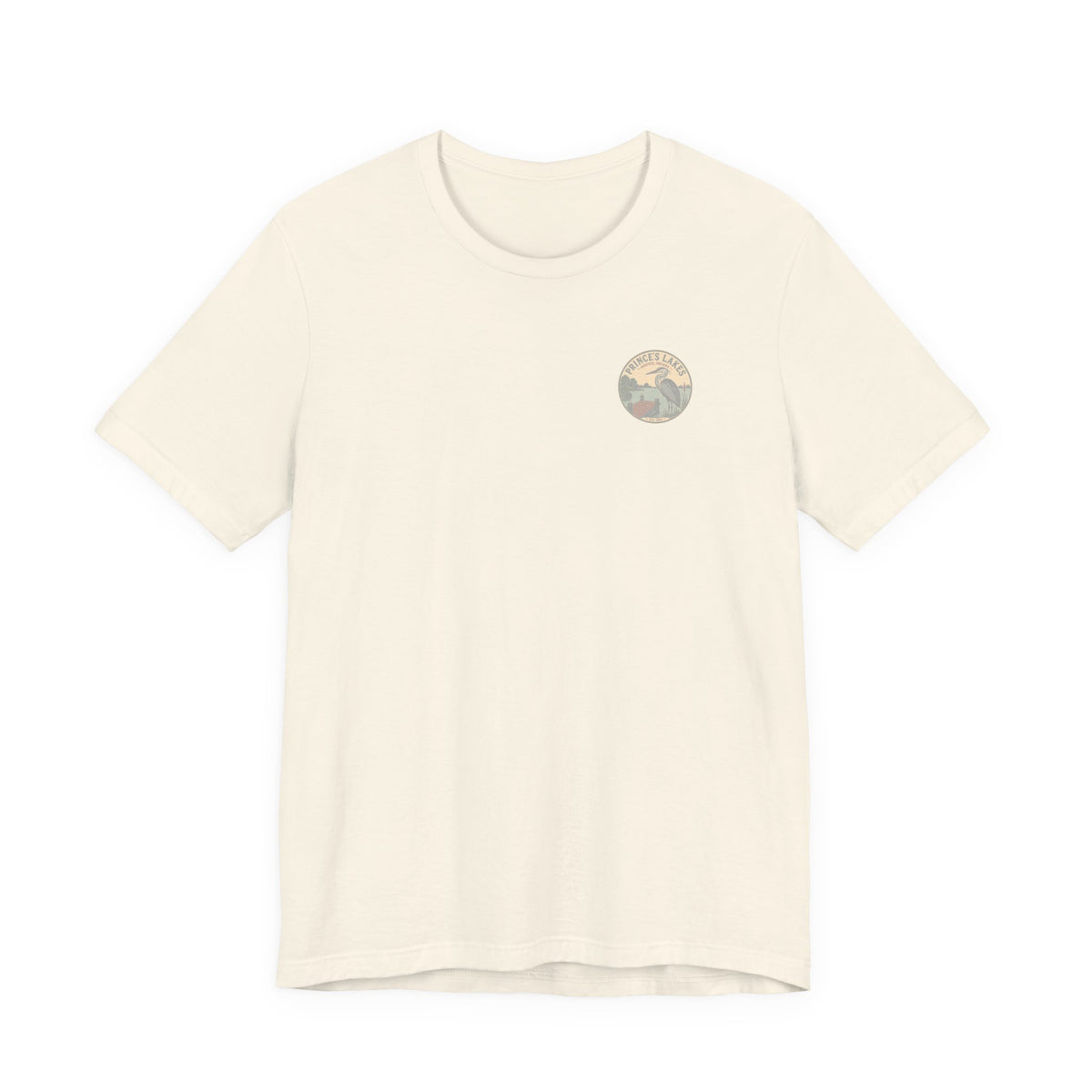 Prince's Lakes Great Blue Heron Graphic Tee — Vintage Nature Pocket & Back Print