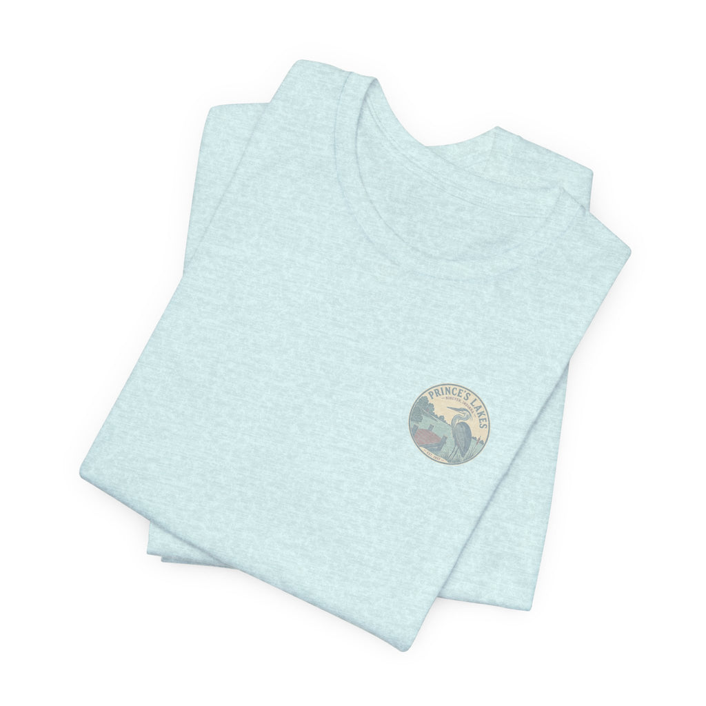 Prince's Lakes Great Blue Heron Graphic Tee — Vintage Nature Pocket & Back Print
