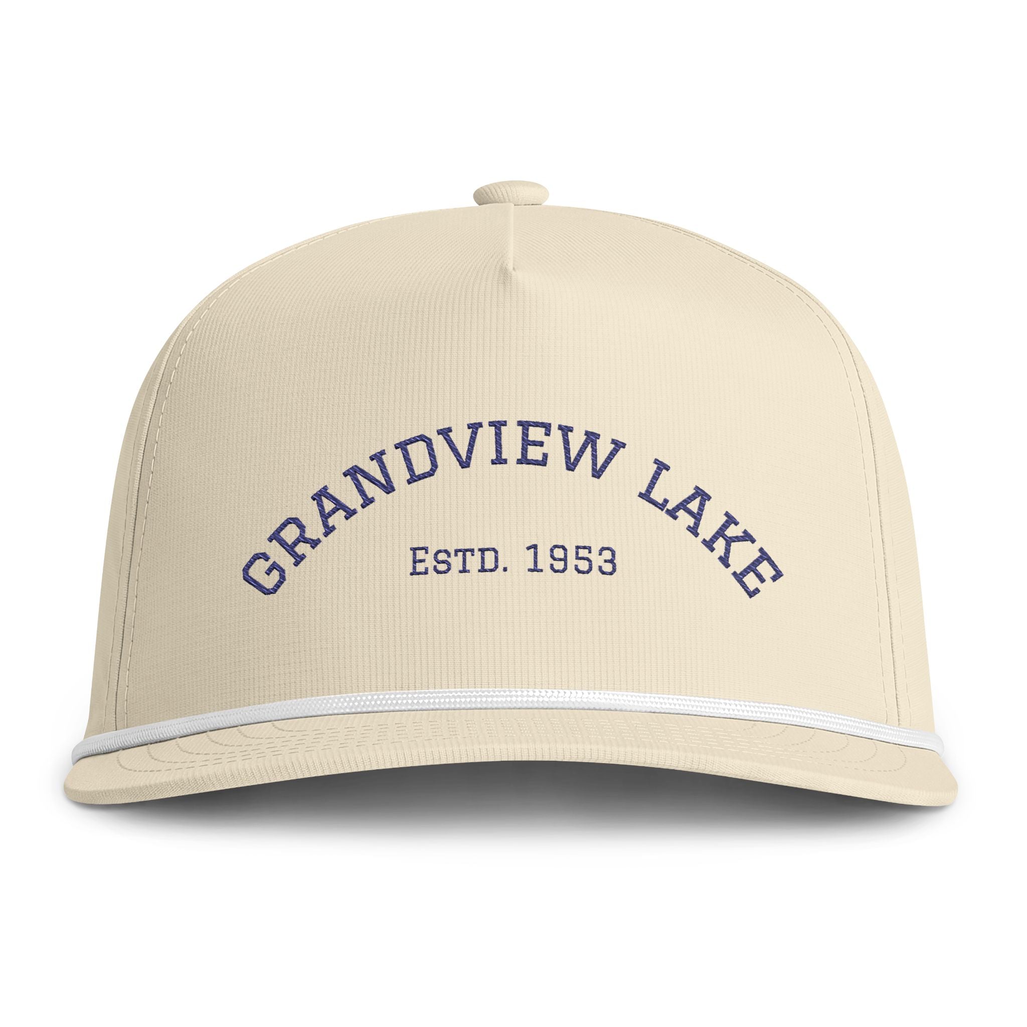 Grandview Lake Rope Cap — Embroidered Stitch Vintage Sun-washed Trucker Hat