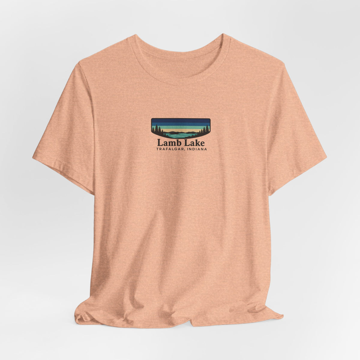 Lamb Lake Landscape Tee — Retro Mountain Lake Graphic T-Shirt