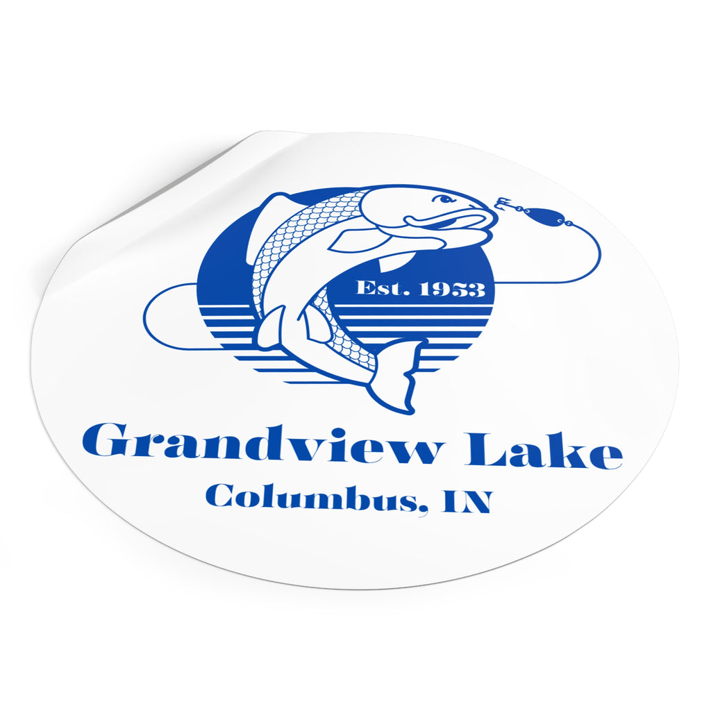 Grandview Lake Fishing Round Vinyl Sticker — Columbus, IN Est. 1953