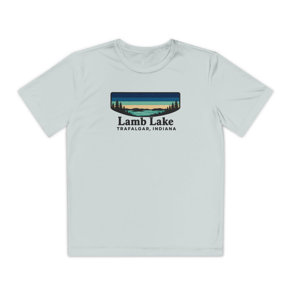 Youth Performance Tee — Lamb Lake Retro Sunset Camp Shirt
