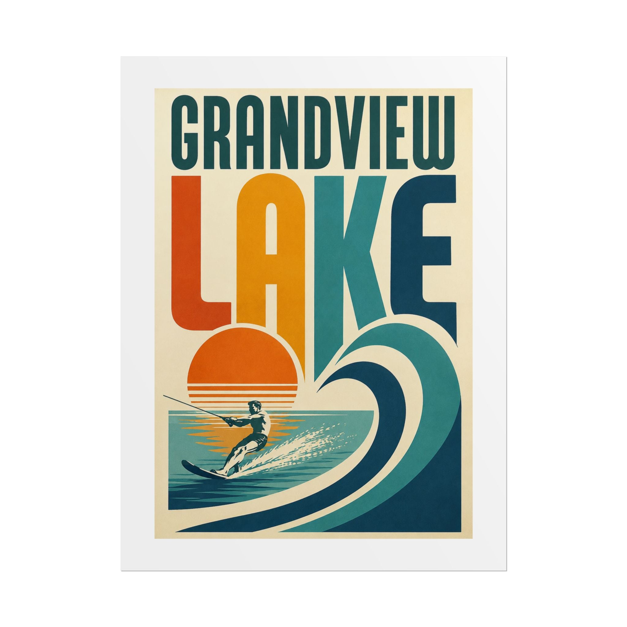 Grandview Lake Vintage Surf Poster — Retro Lakeside Wall Art (Rolled Poster)