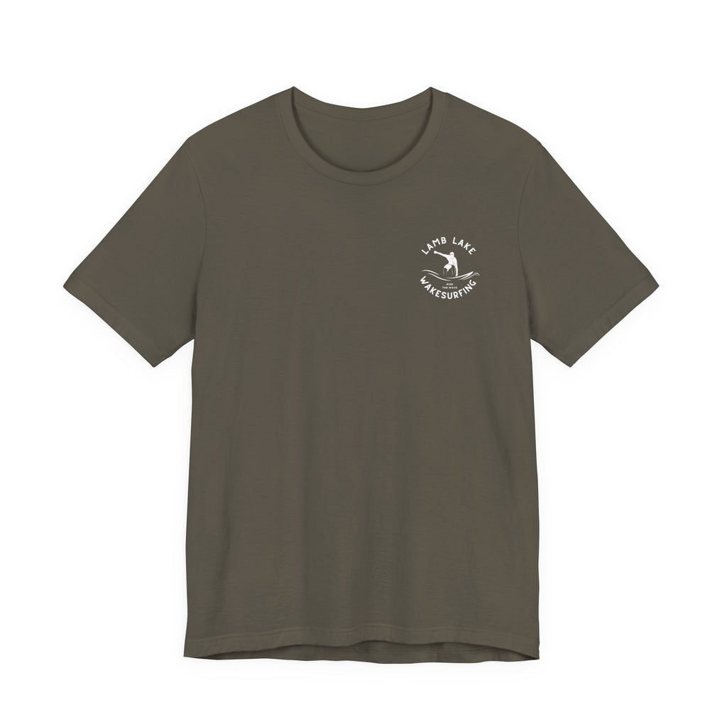 Wakesurf Pocket & Back Print Lamb Lake Minimalist Tee —  Short Sleeve Shirt