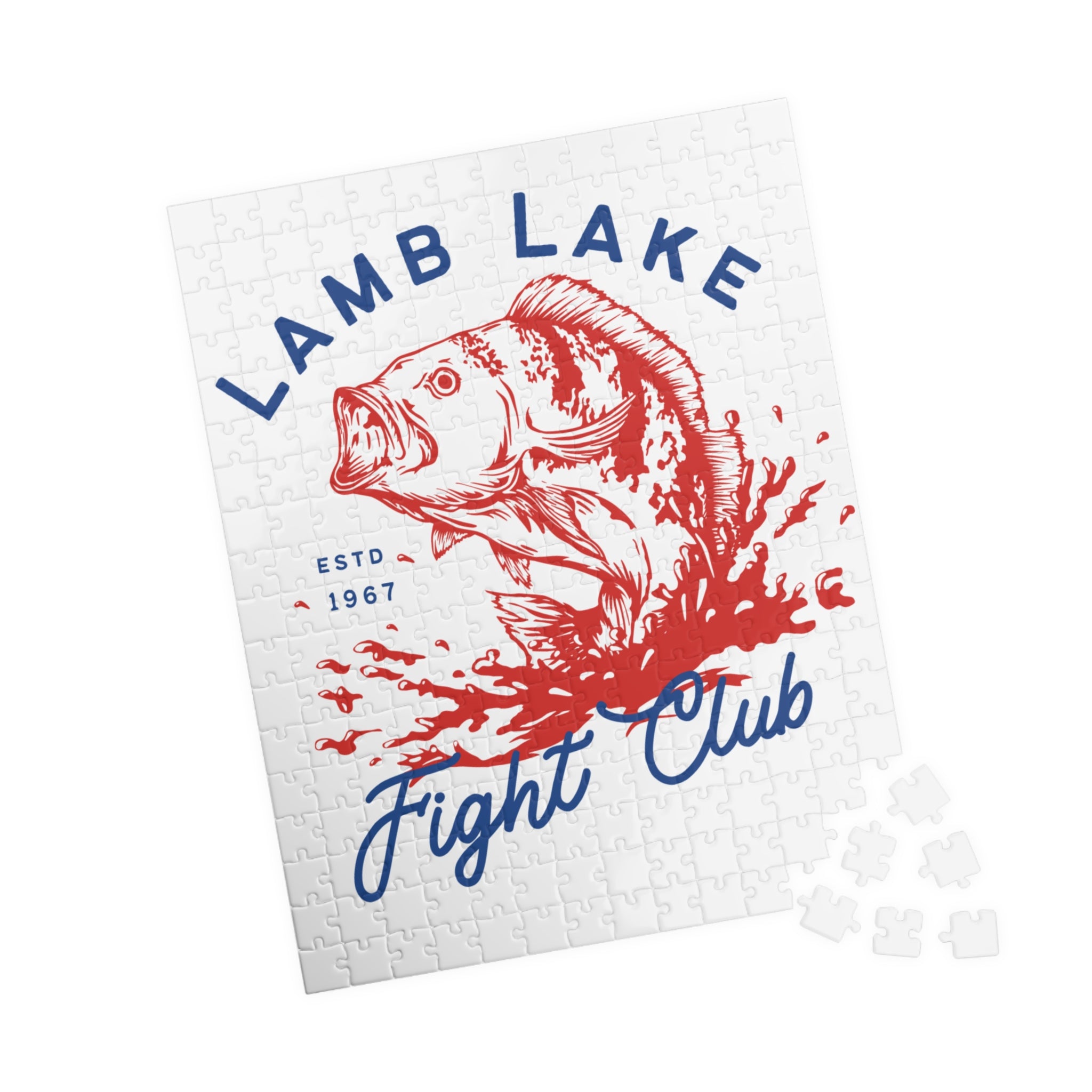 Kids Lamb Lake Fight Club Fishing Puzzle — Vintage Bass Jigsaw (110, 252, 510 pcs)