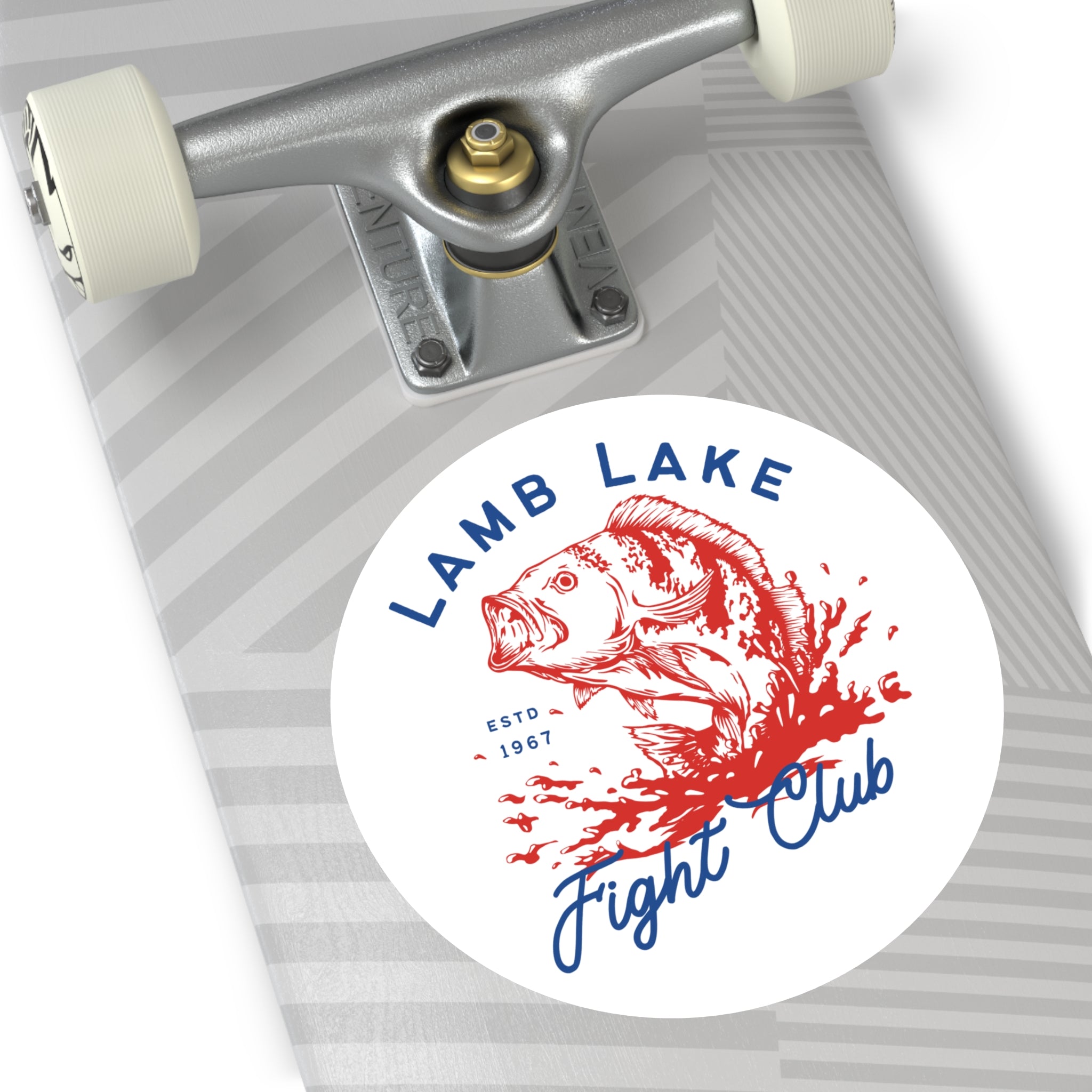 Lamb Lake Fight Club Round Vinyl Sticker — Vintage Fishing Bass Emblem (ESTD 1967)