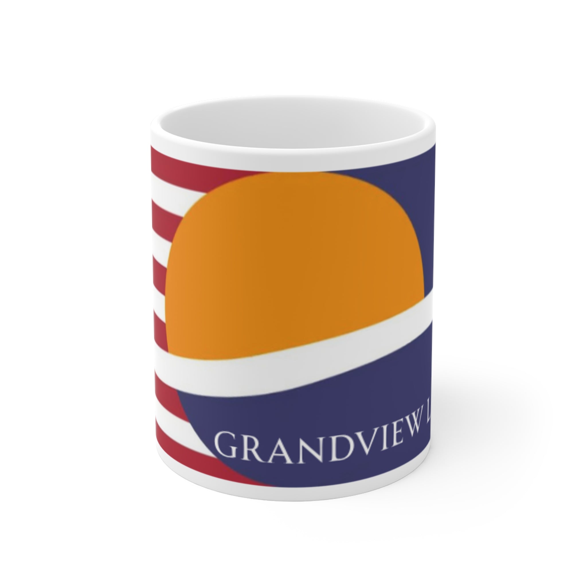 Grandview Lake Flag Sunset Mug — Scenic Lake Cabin Coffee Cup (11oz)