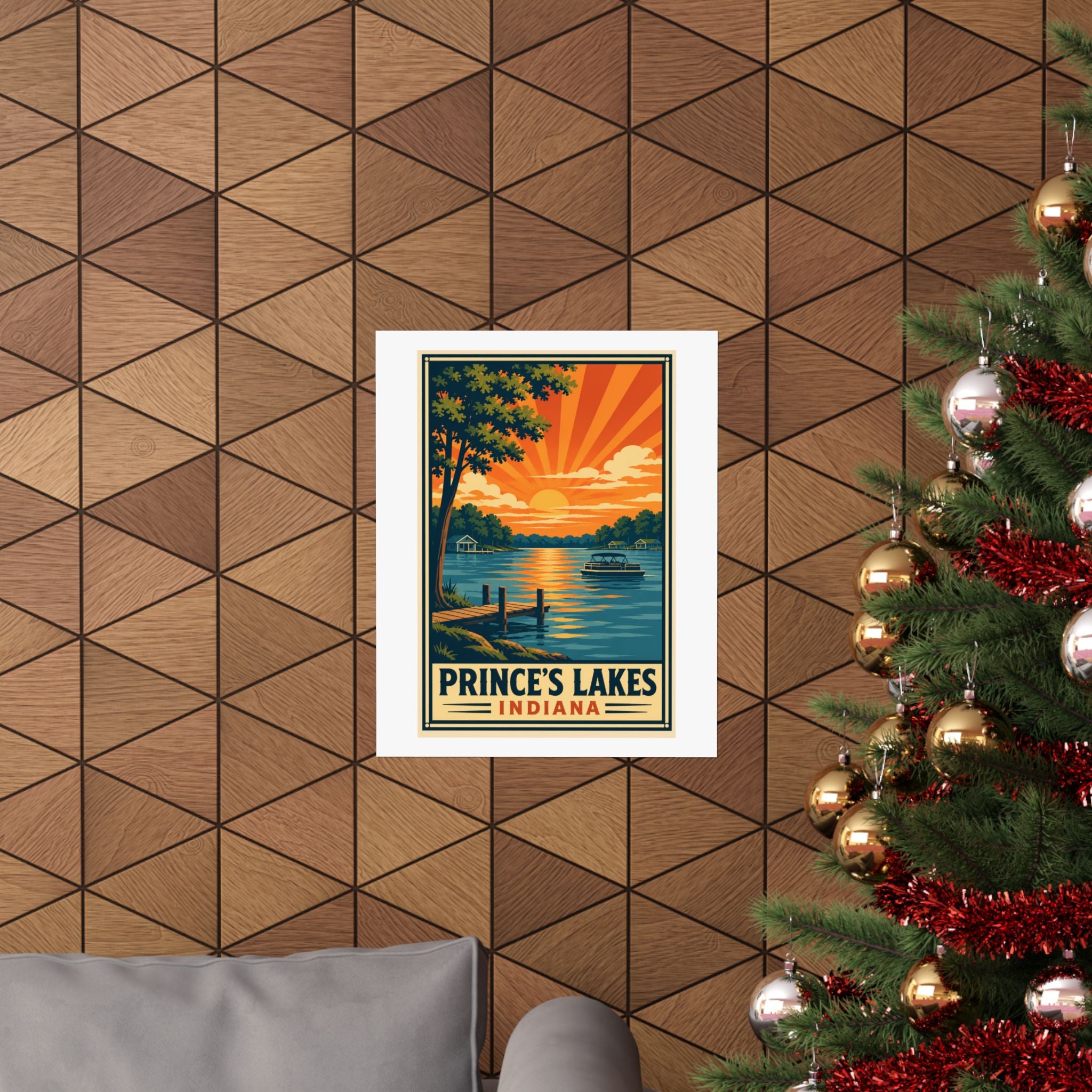 Prince's Lakes Indiana Sunset Poster- National Park Style