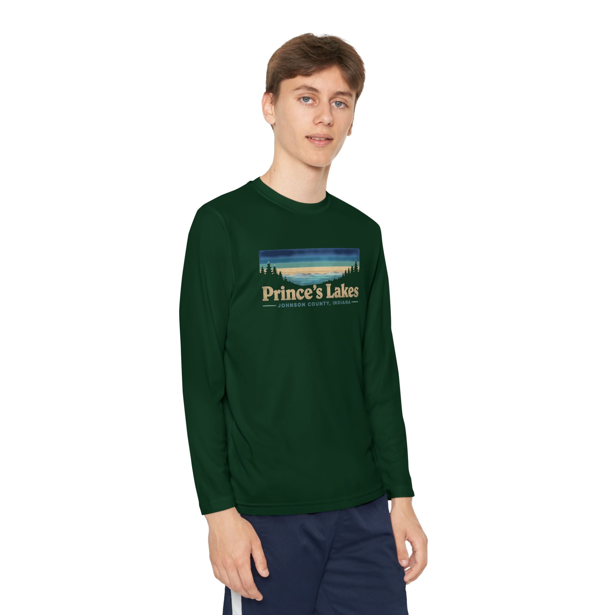 Prince's Lakes Youth Long Sleeve Tee — Retro Lakeside Nature Design