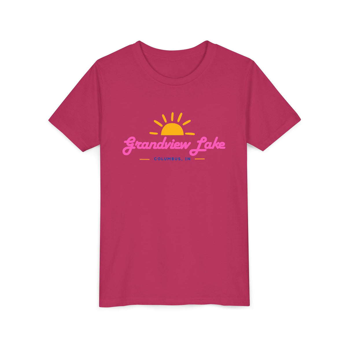 Youth Tee — Grandview Lake Retro Sunset Kids Shirt (Columbus, IN)