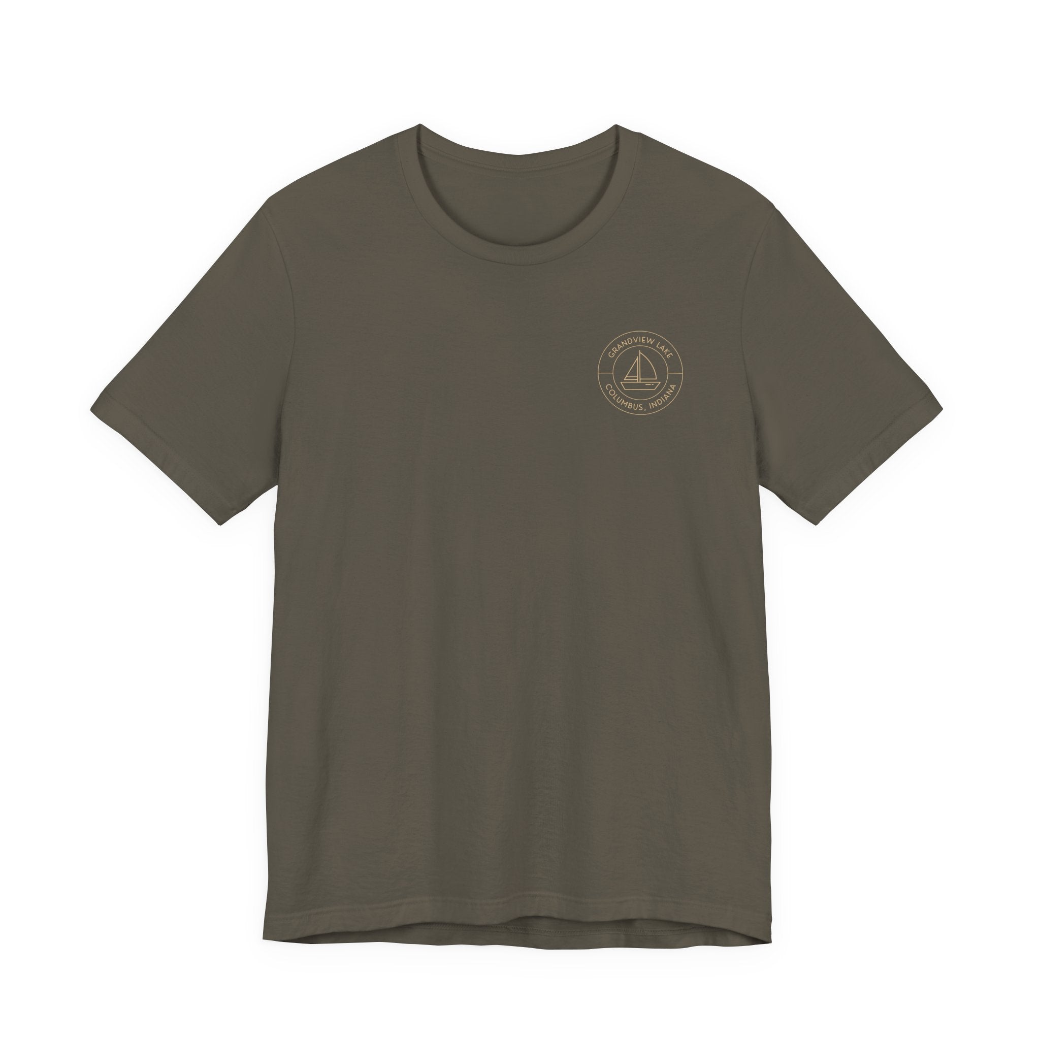 Sailboat Pocket & Back Print Grandview Lake Minimalist Tee —  Short Sleeve Shirt