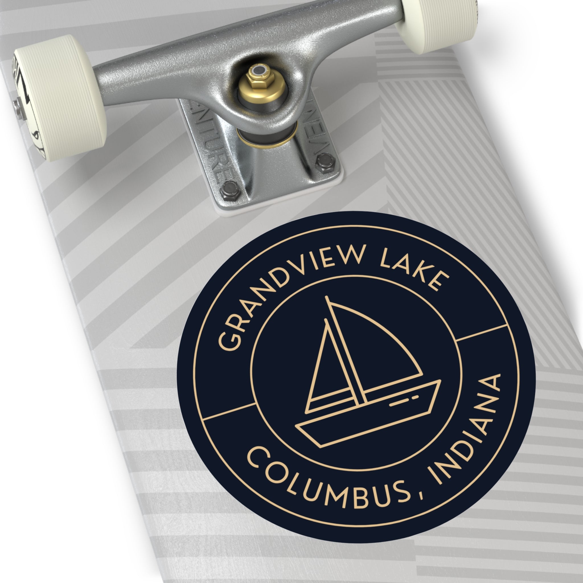 Grandview Lake Columbus Indiana Round Vinyl Sticker – Nautical Sailboat Logo