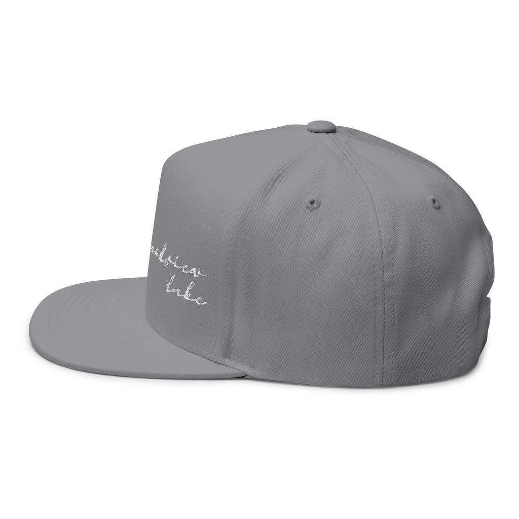 Grandview Lake White Script Embroidered Flat Bill Cap