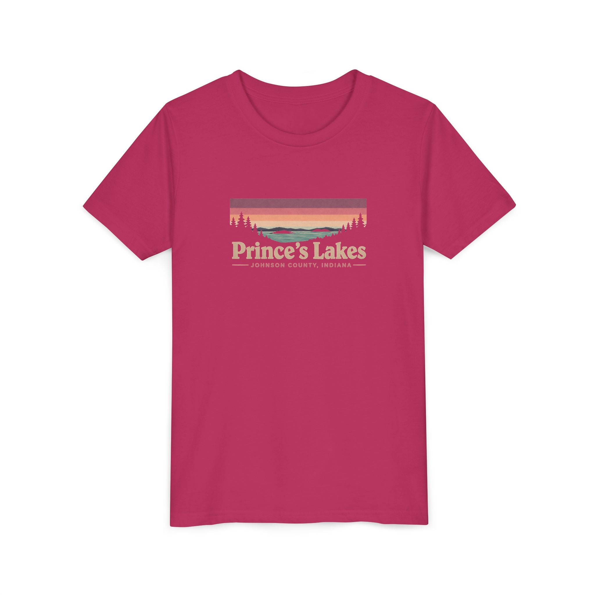 Youth Tee — Prince's Lakes Retro Sunset Graphic
