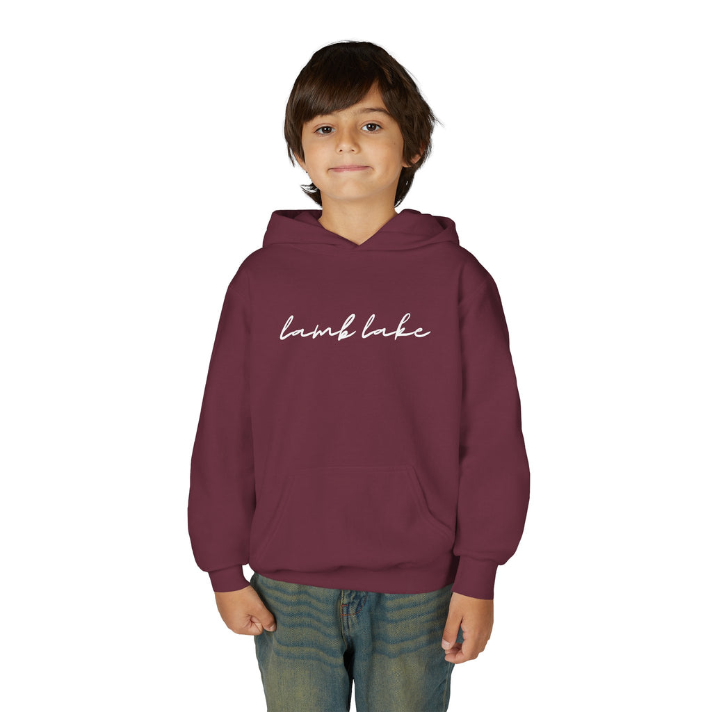 Youth Hoodie with "lamb lake" Script — Soft Casual Pullover