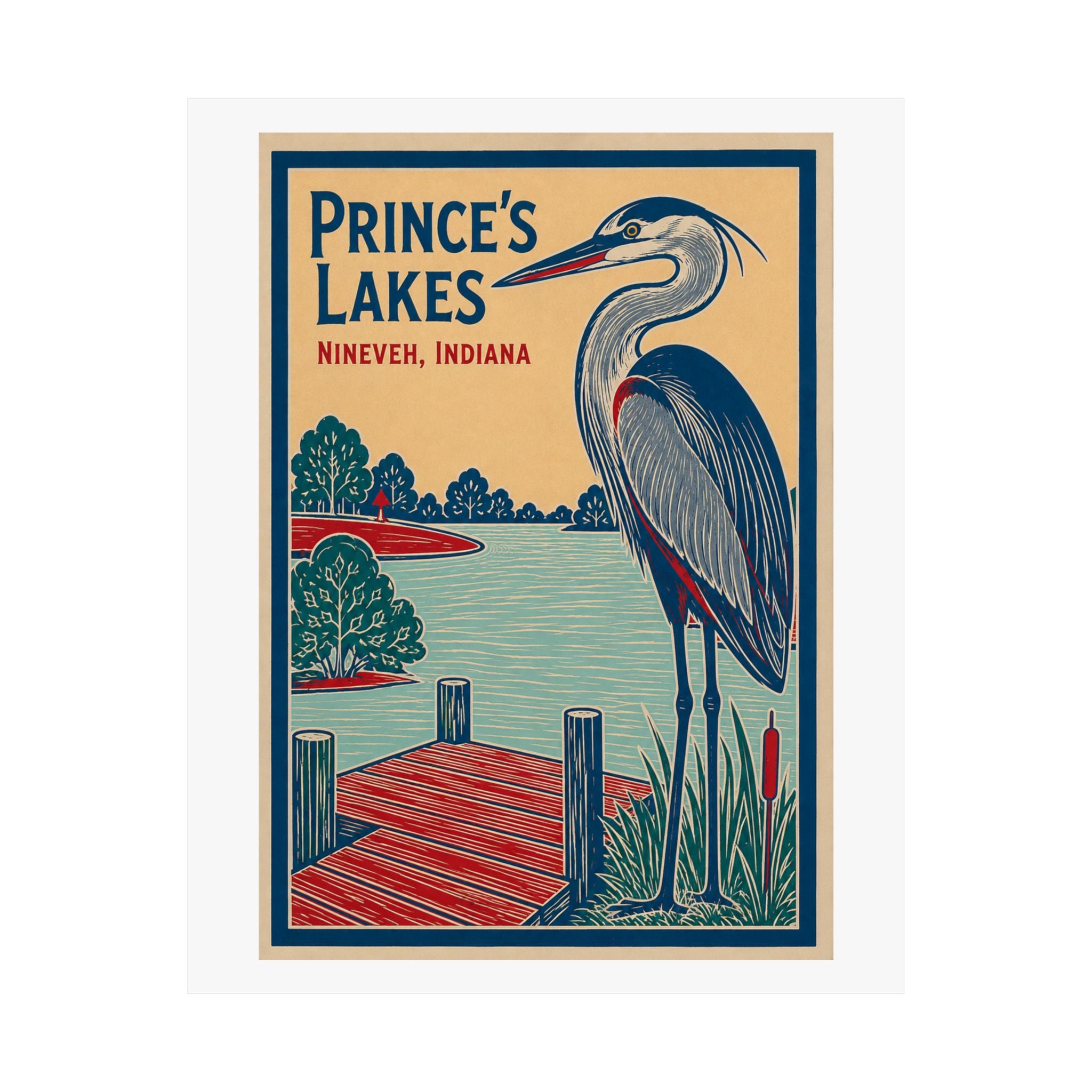 Prince's Lakes Great Blue Heron Poster — Matte Vertical Wall Art (Nineveh, Indiana)