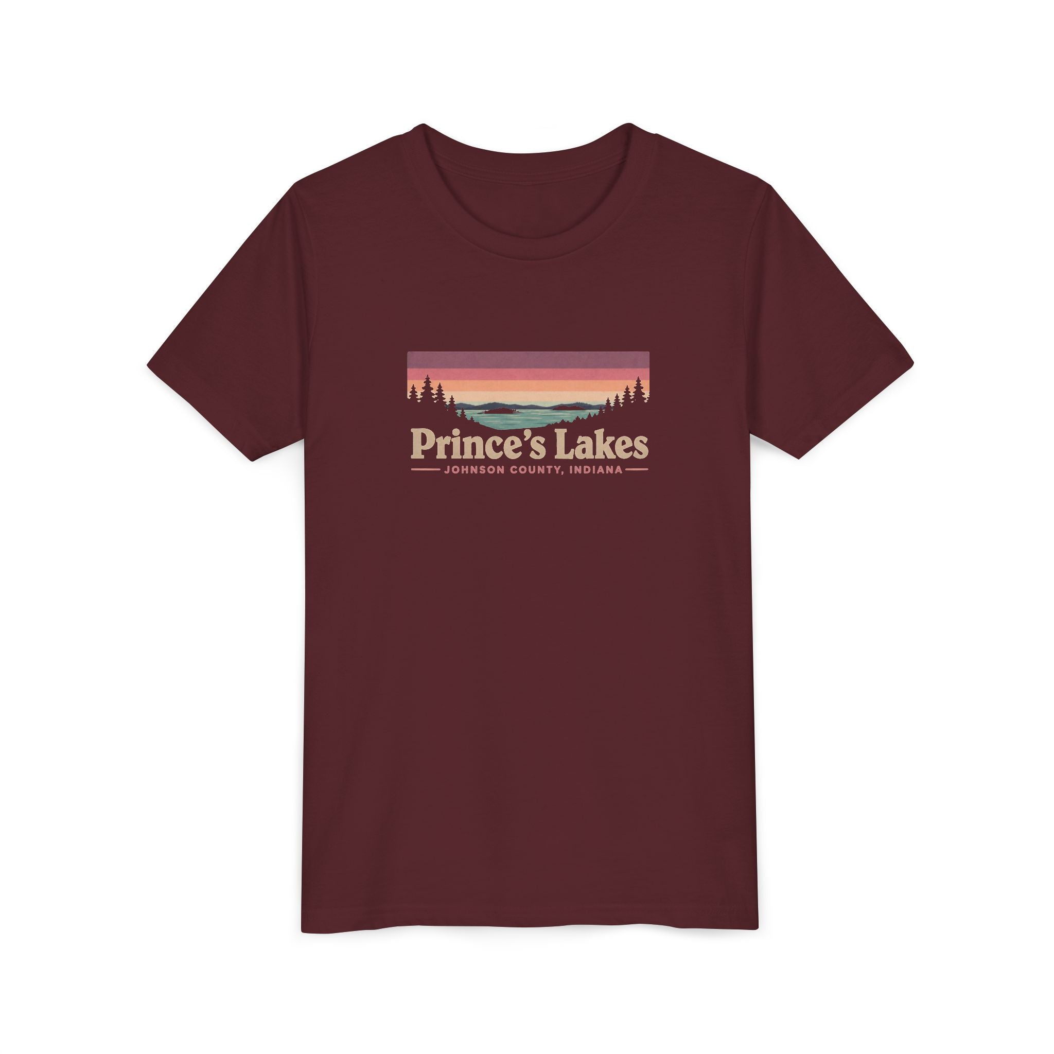 Youth Tee — Prince's Lakes Retro Sunset Graphic