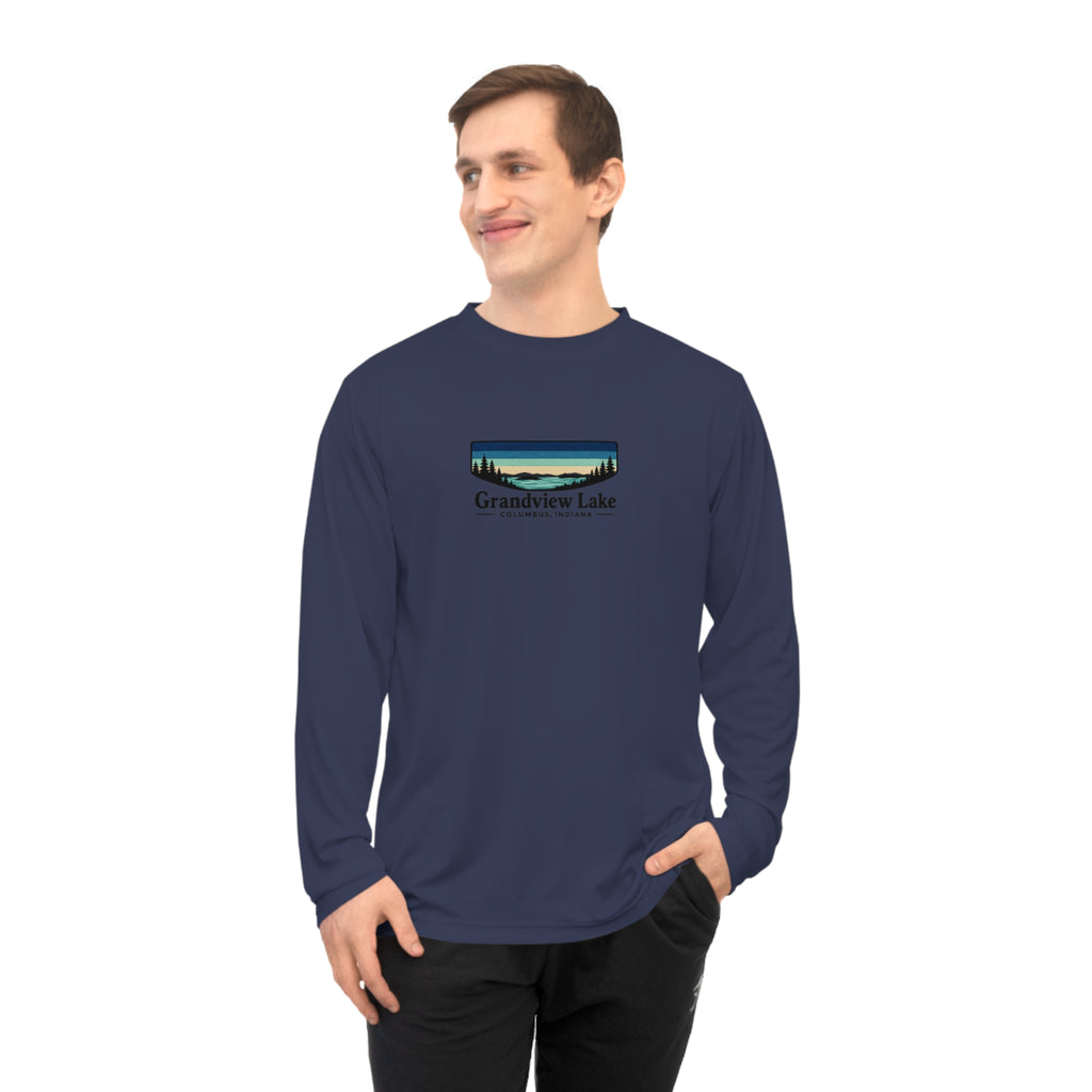 Grandview Lake Performance Long Sleeve Shirt — Retro Lakeside Graphic