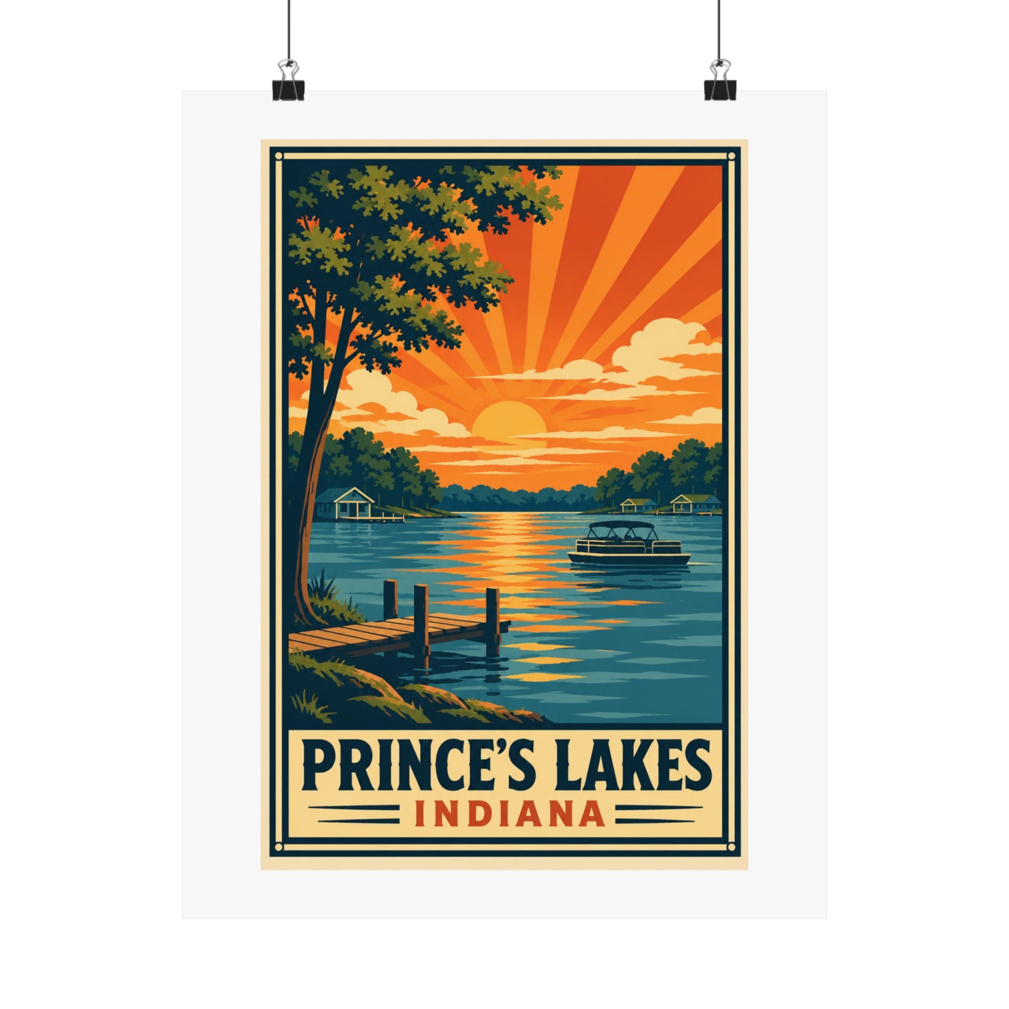 Prince's Lakes Indiana Sunset Poster- National Park Style