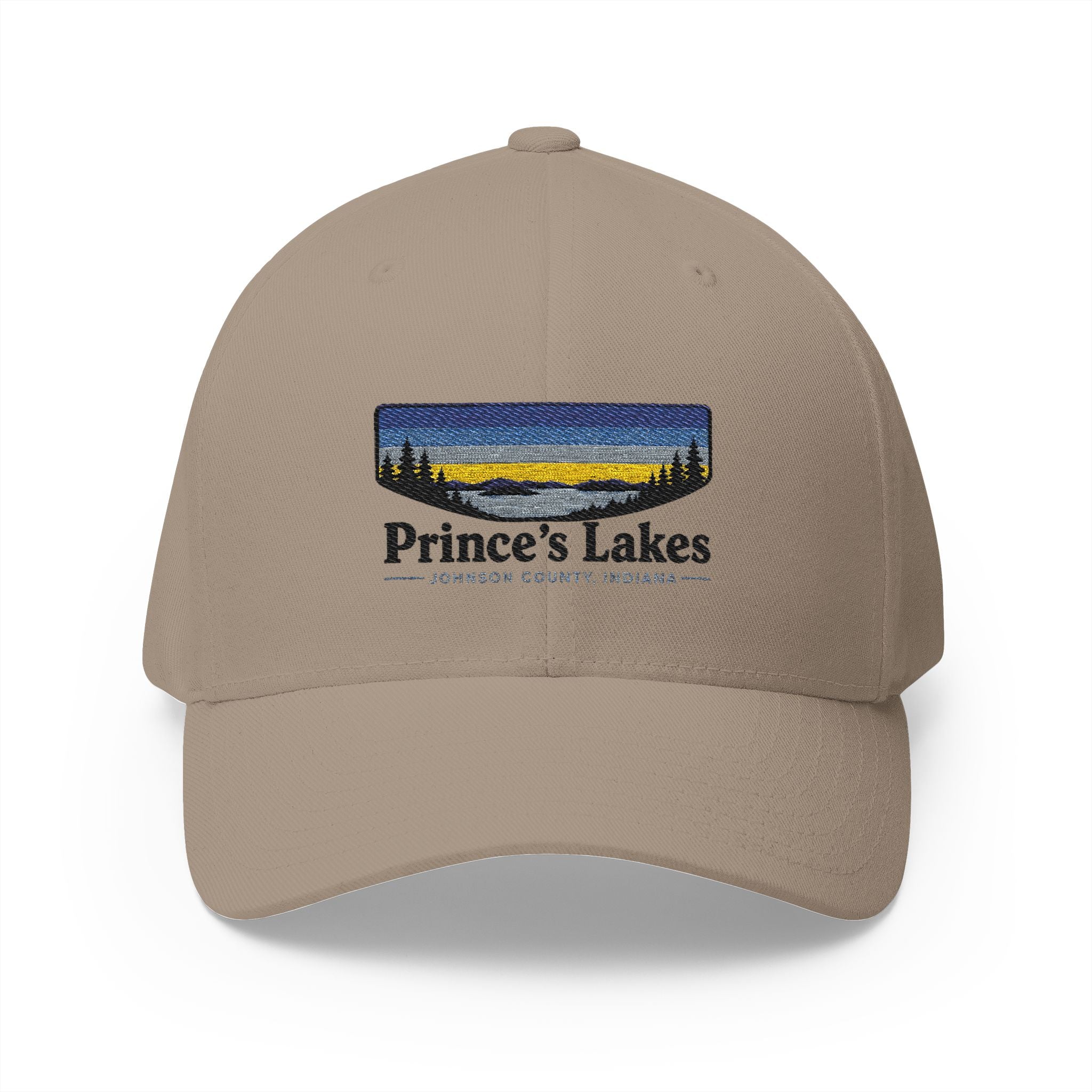 Prince’s Lakes Embroidered Cap — Scenic Lake Sunset Hat
