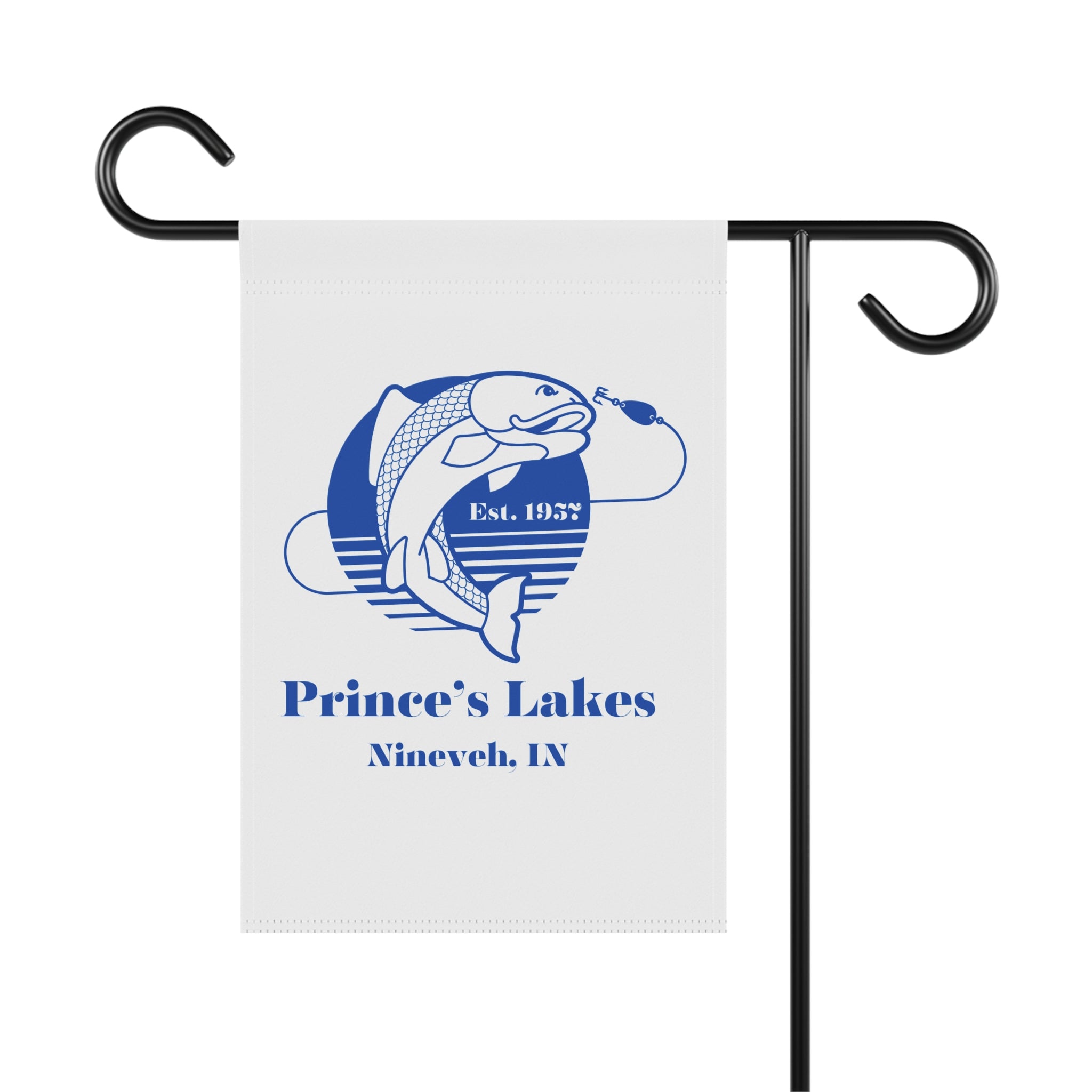 Prince's Lakes Fishing Garden Flag — Vintage Fish Logo | Nineveh, IN