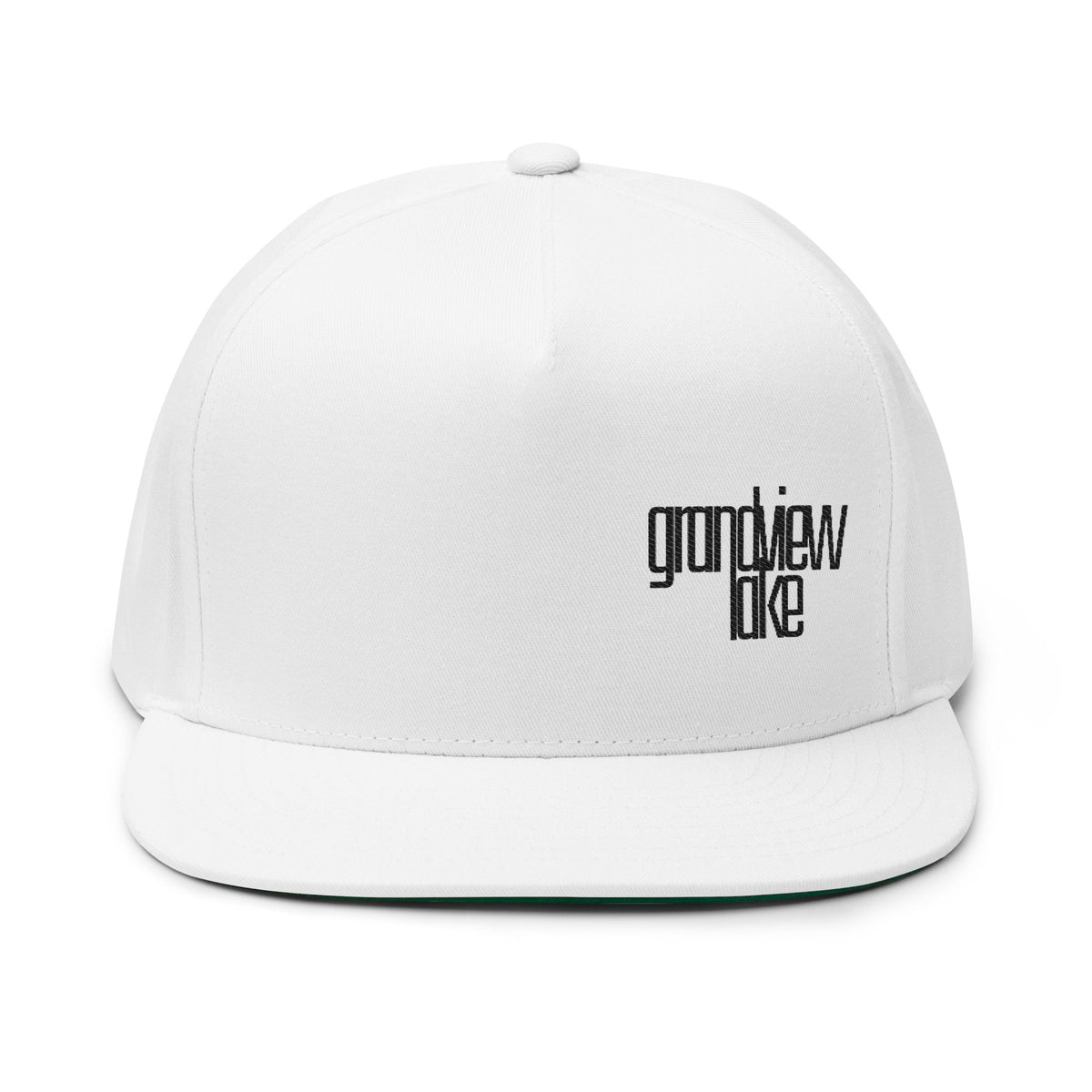 Flat Bill Cap — Minimal Embroidered "grandview lake" Logo Snapback