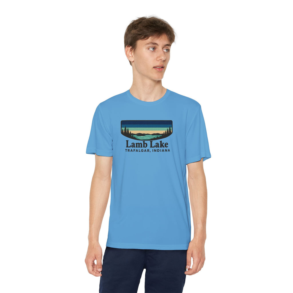 Youth Performance Tee — Lamb Lake Retro Sunset Camp Shirt
