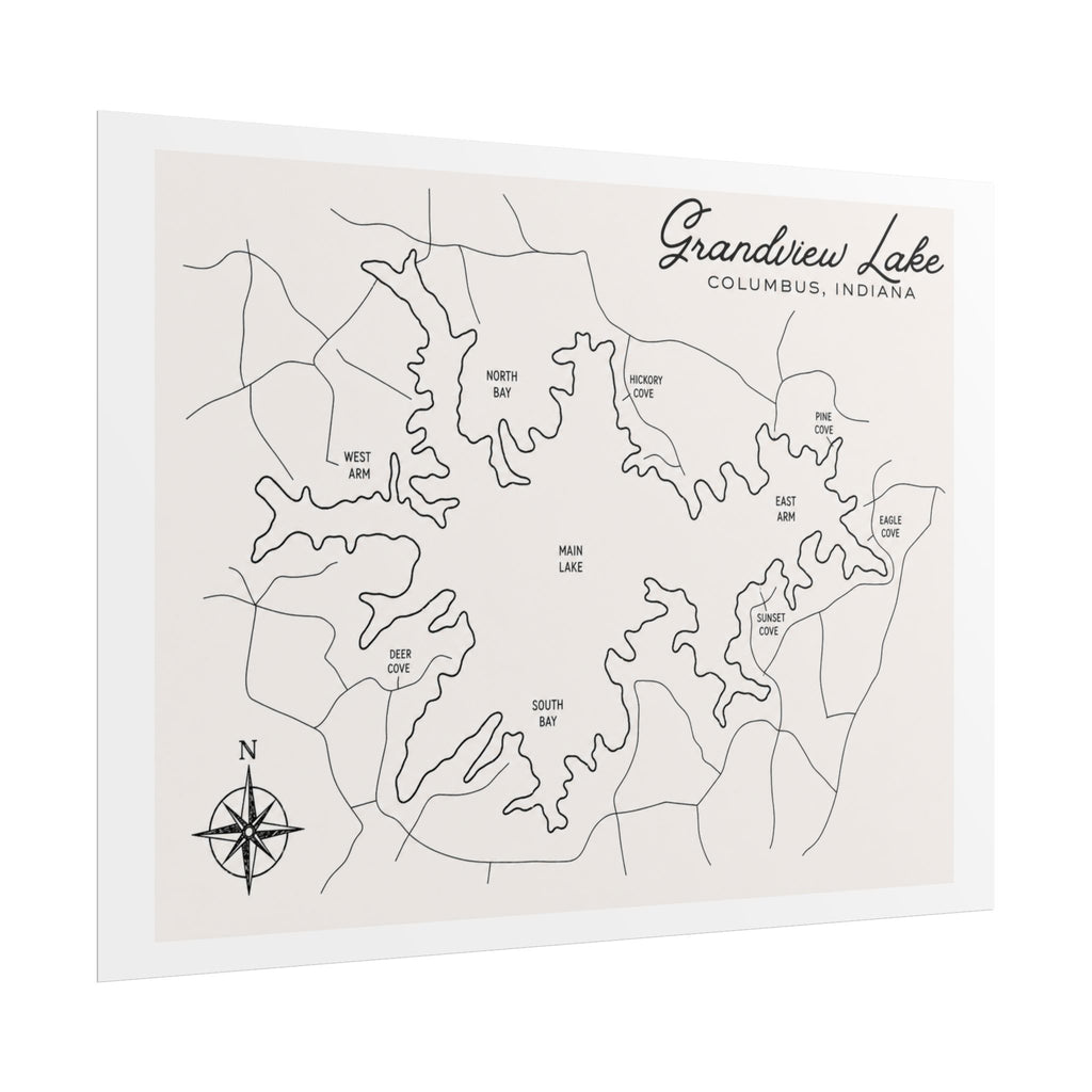 Grandview Lake Map Poster — Rolled Vintage Nautical Lake Map Wall Art