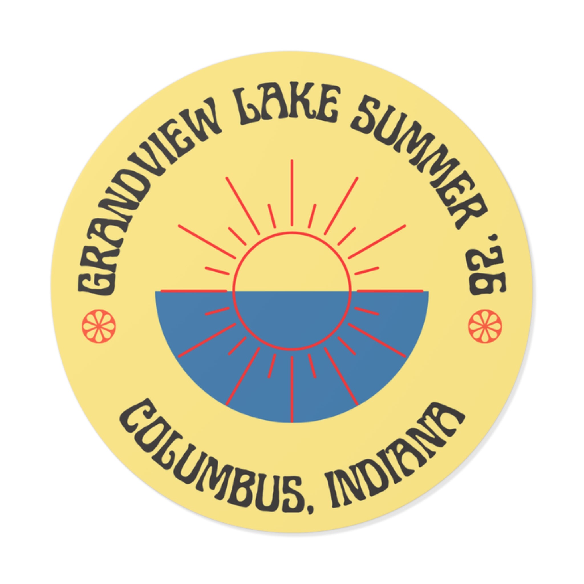 Grandview Lake Round Vinyl Sticker —Columbus, Indiana 2026 Souvenir