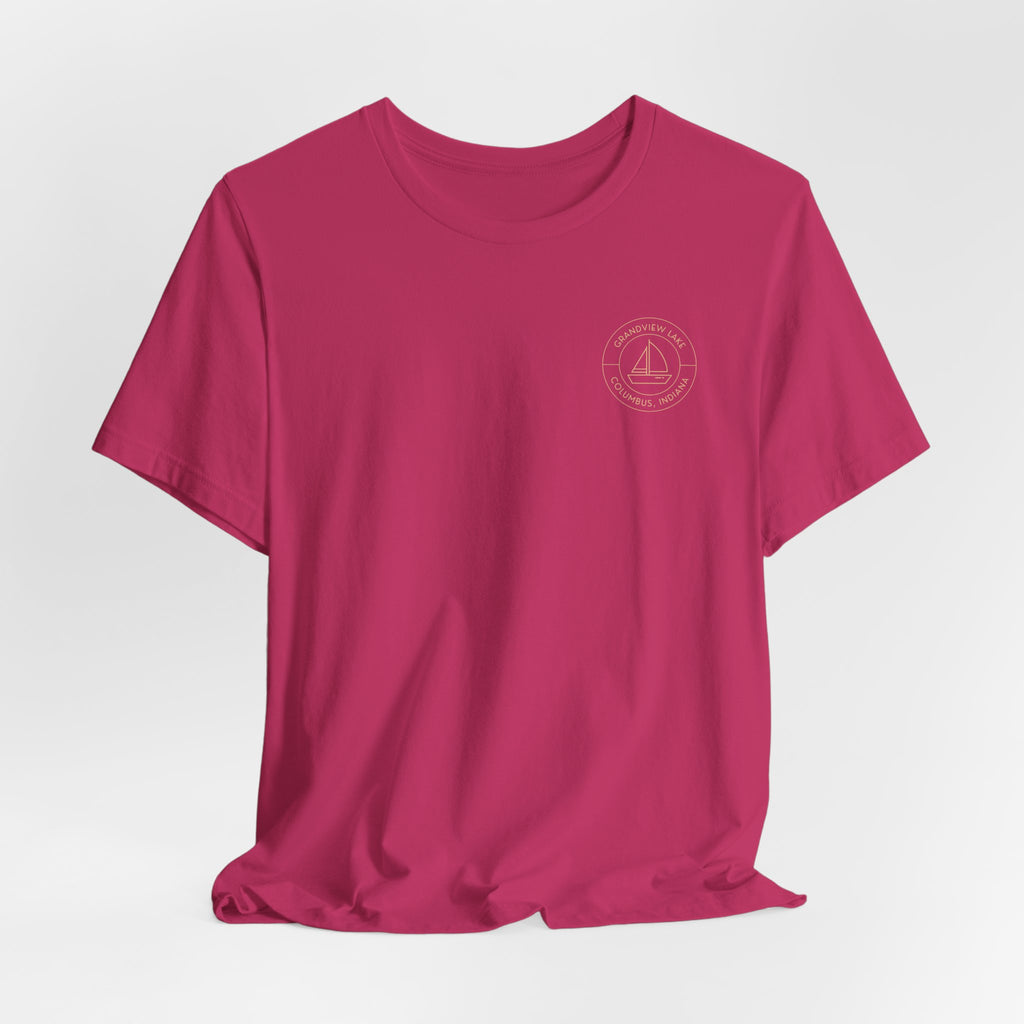 Sailboat Pocket & Back Print Grandview Lake Minimalist Tee —  Short Sleeve Shirt