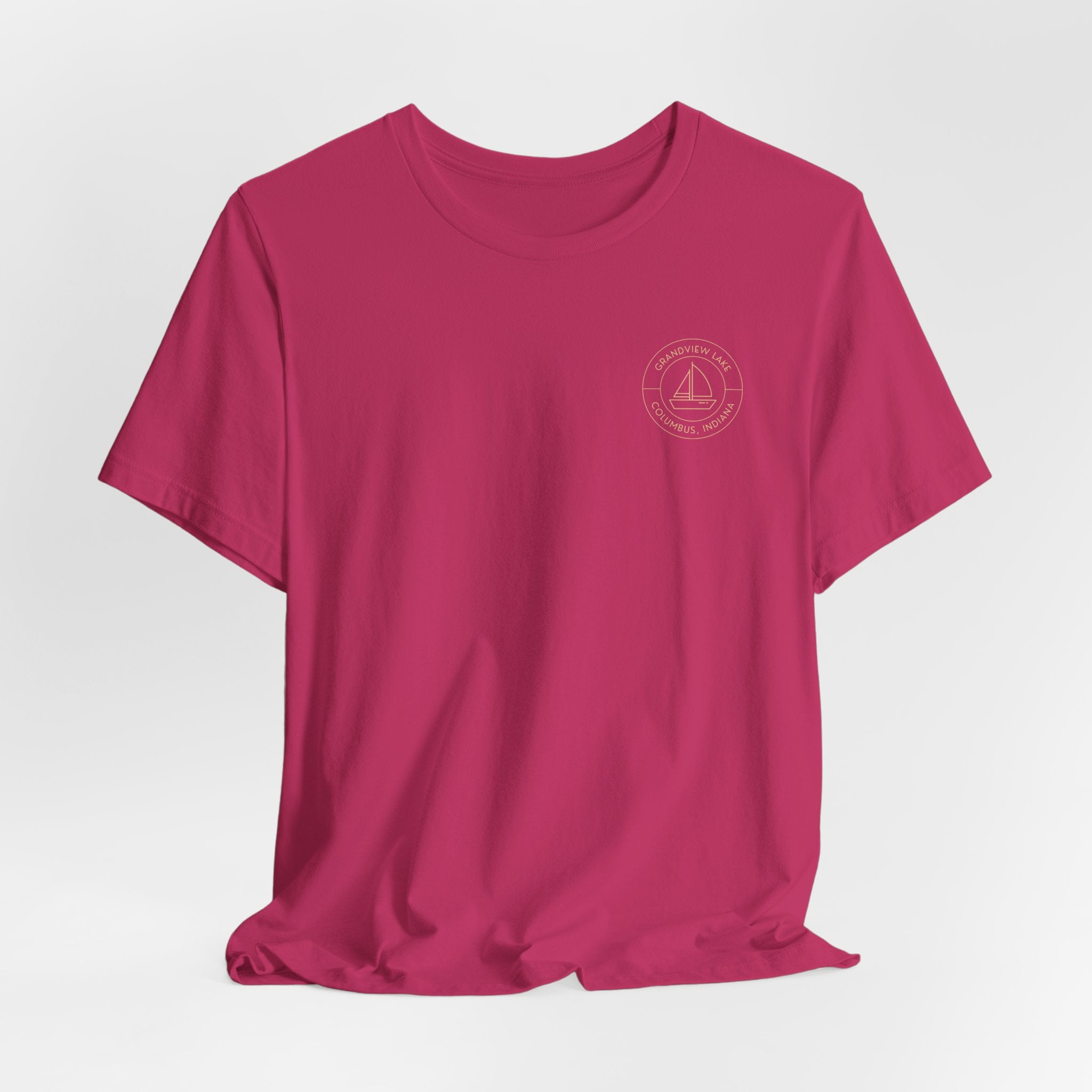 Sailboat Pocket & Back Print Grandview Lake Minimalist Tee —  Short Sleeve Shirt