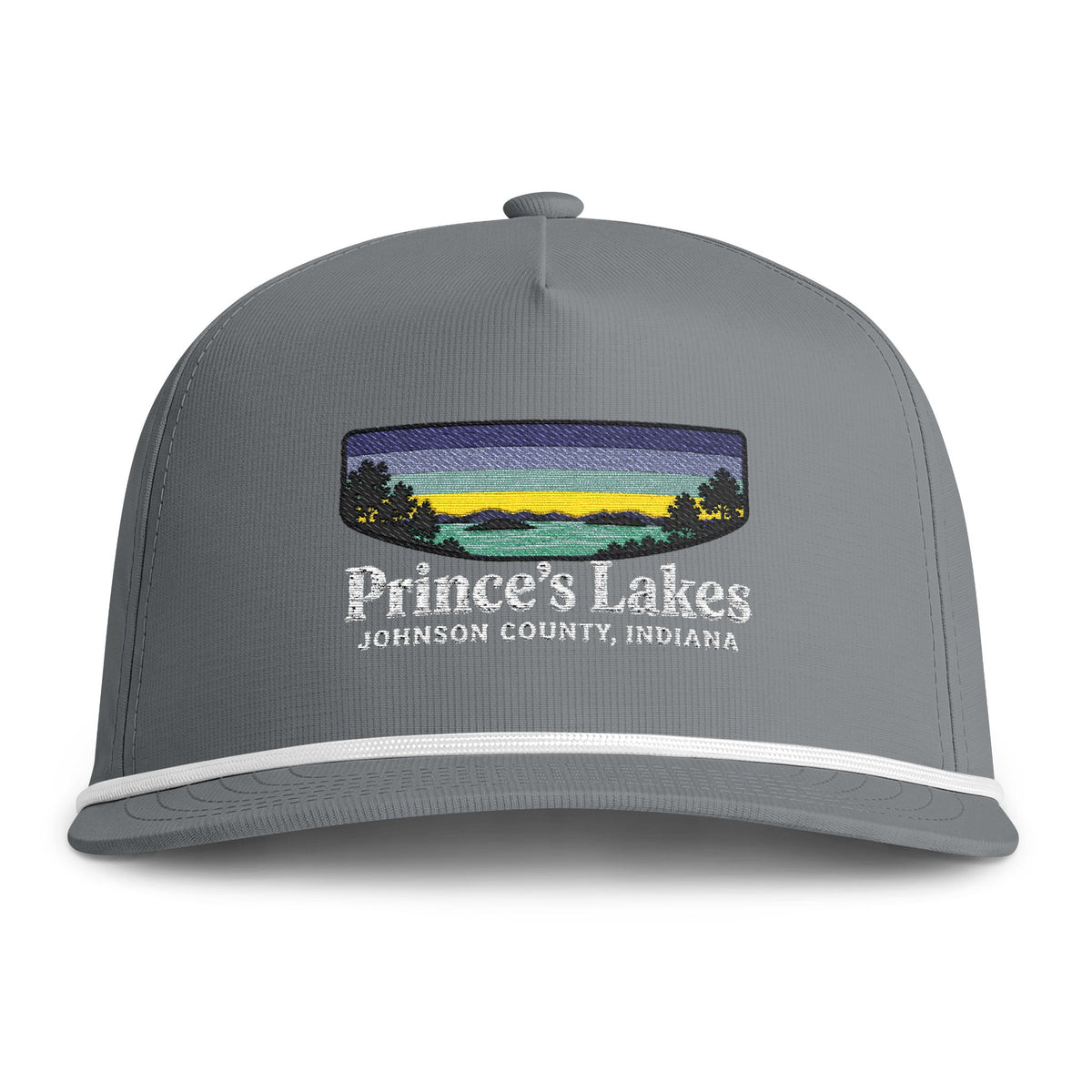 Sunset Lakes Rope Cap — "Prince's Lakes" White Font Embroidered Trucker Hat