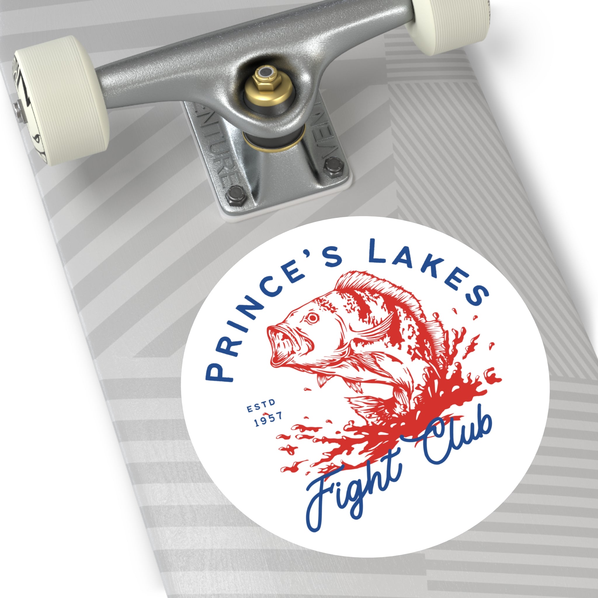 Prince's Lakes Fight Club Round Vinyl Sticker — Vintage Fishing Bass Emblem (ESTD 1957)